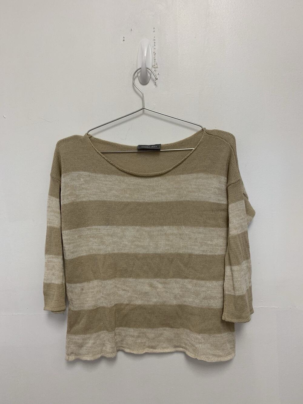 Wooden Ships Knit Sweater XS Tan Cream Excellent Striped Coastal Scoop Neck
